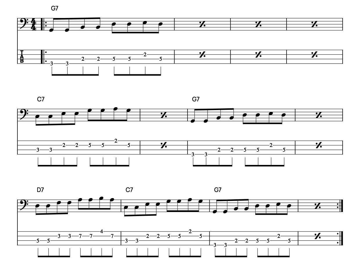 Blues Basslinie Timing und Groove Übung